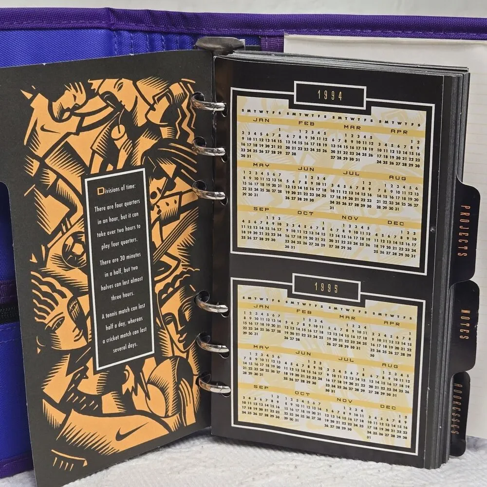 90s Mead Nike Purple Black Day Planner Calender Project Note Book Contacts